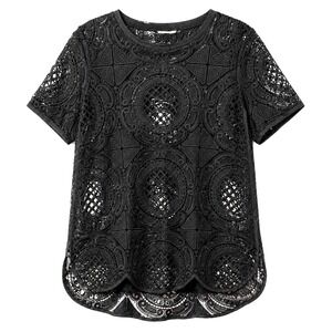 Sundance Black Crochet Lace Top Womens Large Boho Romantic Whimsigoth Festival